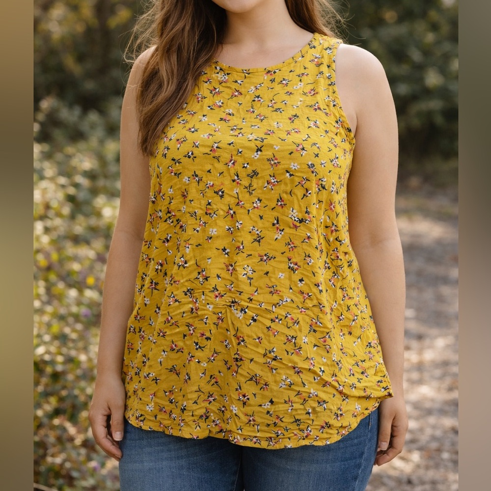 Old‎ Navy Yellow Floral Sleeveless Tank Top Women's Large
